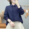 Camisa de Gaze de Algodão Dupla Camada com Manga Longa para Mulheres, Carcela de Renda Artística Estilo Francês, Macia e Amiga da Pele, Top Base 100% Algodão