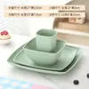 Juego de Cuencos y Platos de Paja de Trigo para Uso Doméstico, Cuencos Cuadrados, Platos Cuadrados, Tazas, Platos para Frutas, Ensaladeras, Vasos de Agua, Vajilla Juego de 16 Piezas