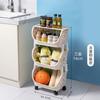 Cozinha prateleira rack piso multi-camada plástico cesta vegetal com polia empilhável cesta de armazenamento para frutas e legumes