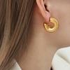 Aretes estilo Hong Kong simples retro personalizados de nicho con temperamento, joyería de lujo ligero con textura geométrica de acero de titanio chapado en oro, aretes en forma de U