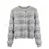 Cardigan de tricô feminino outono e inverno novo estilo com contas e strass, pelo sintético de vison, casaco suéter de pelúcia com gola redonda, top macio e fofo