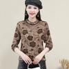 2024 Elegante Novo Estilo Mãe Manga Longa Meia-idade e Idosos Bottoming Camisa Elegante Estampado Moda Curta T-shirt Top para Mulheres