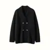 Casaco de Tricô de Caxemira Espesso de Comprimento Médio para Outono e Inverno Feminino Cardigan Dupla Face Preguiçoso Quente Solto Versátil Peça Externa