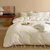 Roupa de Cama Jacquard Tingido com Fio de Algodão Longo Original Cor Original Estilo Hotel Classe A para Maternidade e Bebê Capa de Edredom Estilo Amarrar Lençol de Cima Lençol com Elástico