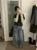 Imagine jeans folgados retrô com design estilo coreano de outono SAILORMOON, falso two-piece com aba traseira, para mulheres 22165