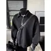 Nueva sudadera polo de otoño con media cremallera para hombre, estilo americano moderno, color liso, corte holgado, top deportivo con cuello camisero