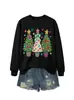 Sudadera casual y cómoda para mujer de la tienda independiente Amazon Wish con tres árboles de Navidad y luces colgantes de estrella de cinco puntas, estilo navideño