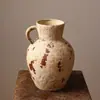 Vaso de cerâmica vintage rachado, cerâmica artesanal, estilo rústico, com duas alças, vaso decorativo para rooms decoradas