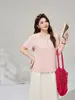 Camiseta de punto acanalado simple estilo coreano con botones, cuello redondo, hombros normales para mujeres de talla grande, top holgado y adelgazante 65590