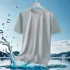 Top Esportivo Respirável de Secagem Rápida Cruzado Malha de Seda Gelada Camiseta Masculina de Verão Manga Curta Cor Sólida Solta e Confortável Meia-Manga