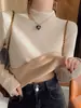 Camiseta Básica Engrosada de Imitación Borrego con Cuello Semi Alto para Mujer, Adecuada para Viajar al Trabajo, Uso Diario Casual, Top Versátil de Capa Interior