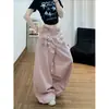 Jeans de pierna ancha con patchwork de cuadros rosas para mujer, nuevo estilo primavera/otoño, corte holgado, adelgazantes, casual línea A, pantalones rectos fluidos, modernos