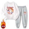 Traje de suéter de cuello redondo para niños y niñas otoño e invierno talla mediana y grande Moda infantil estilo deportivo dos piezas terciopelo de zorro plateado engrosado moda ropa infantil