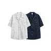 Yidao Vintage 2026 Verano Nuevo Estilo Japonés de Moda Bolsillo de Parche Cuello Cubano Rayas Holgada Casual Manga Corta Camisa para Hombre