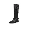 Botas holgadas de cuero genuino color verde caqui de alta gama para nicho con decoración de correa alta, Botas de vaquero occidentales, Botas largas retro con tacones gruesos