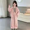 Conjunto de Sudadera con Capucha Casual para Niñas Primavera Nuevo Elegante Dibujos Animados para Niña Chaqueta con Cremallera Pantalones de Pierna Ancha Conjunto de Dos Piezas