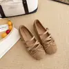 Estilo Retrô Plano Novo 2026 Sola Macia Boca Rasa Laço Sapatos Mary Jane Sapatilhas Femininas Primavera Outono Camurça