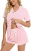 Toma Real de Nuevo Conjunto de Pijama Cardigan de Estilo Europeo y Americano Transfronterizo, Conjunto Casual de Ropa de Casa para Mujer con Solapa, Conjunto de Dos Piezas con Pantalones Cortos y Manga Corta