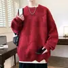 Estilo Perezoso de Invierno Gama Alta Borgoña Marca de Moda Prendas de Punto Ropa Interior para Hombre Rojo Chino Casual Versátil Top
