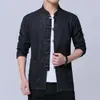 Conjunto de Roupa de Primavera e Outono Estilo Chinês em Jeans Lavado para Homens com Gola Alta, Botões Retrô, Jaqueta, Traje Tang Conjunto de Duas Peças