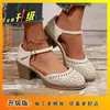 Sandalias de Moda Europea y Americana Talla Grande de Tacón Alto con Una Tira para Mujer 2026 Nuevas Sandalias de Verano Transfronterizas con Punta Cerrada y Tacón Grueso