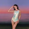 Fantasia de Sereia Verde Escama de Peixe Maiô Profissional para Mulheres, Peça Única de Corrida de Alta Qualidade Estilo Triângulo, Moda Praia Plus Size