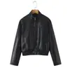 Comercio Electrónico Transfronterizo Nuevo Estilo Elegante Chaqueta de Cuero con Cuello Alto para Dama Color Sólido Textura de Lichi Cremallera Corta Cárdigan Ropa de Abrigo