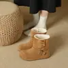 Botas de Nieve Plegables de Dos Usos Retro Maillard para Mujer 2025 Nuevas Botas Cortas de Borrego tipo Birkenstock de Invierno Zapatos Cálidos de Algodón