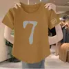 Camiseta feminina de algodão falso cor bordô, manga curta, estilo mãe de verão, modelagem solta, emagrecedora, com design irregular, top de nicho