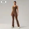 Macacão Fitness Europeu e Americano com Recortes nas Costas, Levanta Bumbum Pêssego, Calça Flare, Regata, Peça Única para Yoga Dlt006