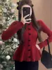 Suéter de Falda Roja Pequeña de Año Nuevo para Mujer Otoño e Invierno Manga Larga Tejido Delgado Temperamento Brillante Delgado Tejido