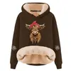 Sudadera con capucha informal elegante y holgada de talla grande para temporada de primavera y otoño, composite de algodón sintético, lana de cordero, hombros caídos, cordón