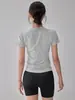 Conjunto deportivo para mujer de color liso, cuello redondo, alta elasticidad, ajustado, manga corta, transpirable, secado rápido, corte slim, para yoga, running, fitness