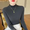 Nueva Ropa de Punto Otoño e Invierno: Suéter de punto para mujer, ajuste slim, manga larga, cuello semi-alto
