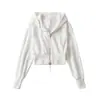 Sudadera con Capucha de Color Sólido y Cremallera Doble con Parches para Mujer, Nuevo Estilo Otoño 2025, Corte Ajustado, Chaqueta Cardigan Corta