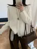 26 Otoño Nuevo Estilo Top Estilo Coreano Color Sólido Seda Cachemira Cepillado Cuello Redondo Manga Larga Versátil Cárdigan de Punto para Mujer