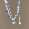 Collar de cuentas de nicho inspirado en el diseño con flores de cristal y piedras trituradas, Cadena para la clavícula hecha a mano, Gargantilla vintage estilo bosque, Collar del mismo estilo