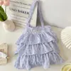56271 Bolso de Hombro Fresco y Dulce para Mujer 2025 Verano Nuevo Bolso de Hombro de Moda Hermoso Bolso de Lona con Volantes