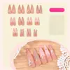 Arte de Unha Coração com Laço 3D Unhas Postiças Rosa Dia dos Namorados Estilo Francês Pontas de Unha Usáveis Unhas Usáveis Longas em Formato Amêndoa