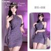 Sexy Nuevo Estilo Chino Botón Encaje Cuello Alto Cheongsam Pura Lujuria Sexy Púrpura Halter Sexy Ropa Interior para Mujeres 690