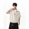 Camisa masculina de manga curta listrada azul, novo estilo de verão 2026, falsa peça dupla, camisa casual da moda para casais