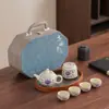 Juego de Té para Viaje al Aire Libre Tetera de Cerámica Portátil con Diseño de Loto con Cuatro Tazas y una Bandeja para Té