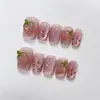Unhas Usáveis Feitas à Mão Estilo Xiaohongshu, Laço Gelo-Transparente, Manicure French Cat-Eye, Unhas Pré-fabricadas Removíveis de Alta Qualidade