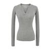 Pequeño Cuello en V Manga Larga Tejido de Punto de Canalé para Mujer Otoño e Invierno Nuevo Look Sexy Adelgazante Top Estilo Extranjero Tejido de Punto para Usar Debajo