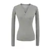 Suéter de Malha Canelada com Gola V e Manga Longa Tendência Outono Inverno Slim Fit Camisa Base Curta Elástica Emagrecedora