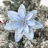 Flores Artificiais Decorativas de Natal Transfronteiriças, Bico-de-Papagaio de Tecido com Glitter Prata, Enfeites para Árvore de Natal, Acessórios de Decoração para Festas de Fim de Ano