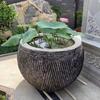 Pedra Azul Antiga Calha de Pedra Velha Escultura em Pedra Tanque de Água Superfície Natural Escovada Furada Sarja Impressa Peixe Lótus Aquário Pátio