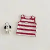 Conjunto de Top a Rayas de Dibujos Animados para Bebé Dianxi Verano Nuevo Chaleco de Punto para Bebé Pantalones Cortos de Mezclilla Conjunto de Dos Piezas