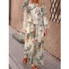 Ropa Nueva para Mujer Transfronteriza Amazon AliExpress Algodón y Lino Estampado Posición Flor Manga Corta Casual Largo hasta el Tobillo Traje de Pantalón