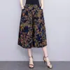 Calças de Algodão e Seda de Perna Larga para Mulheres de Meia-Idade e Idosas Tamanho Plus Modelagem Emagrecedora Gordura mm Calça-Saia Versátil Calças Cropped Finas com Caimento